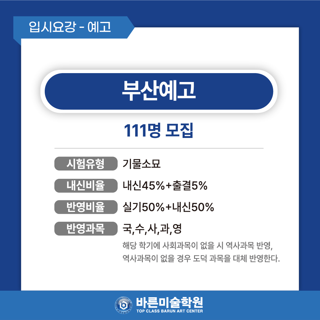 부산예고 예고 준비 입시요강 자료